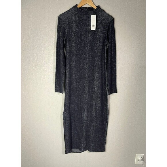 NWT French Connection Midi Dress 8 Utility Blue Petra Jersey 71 MTF New slit N88 - Picture 1 of 10